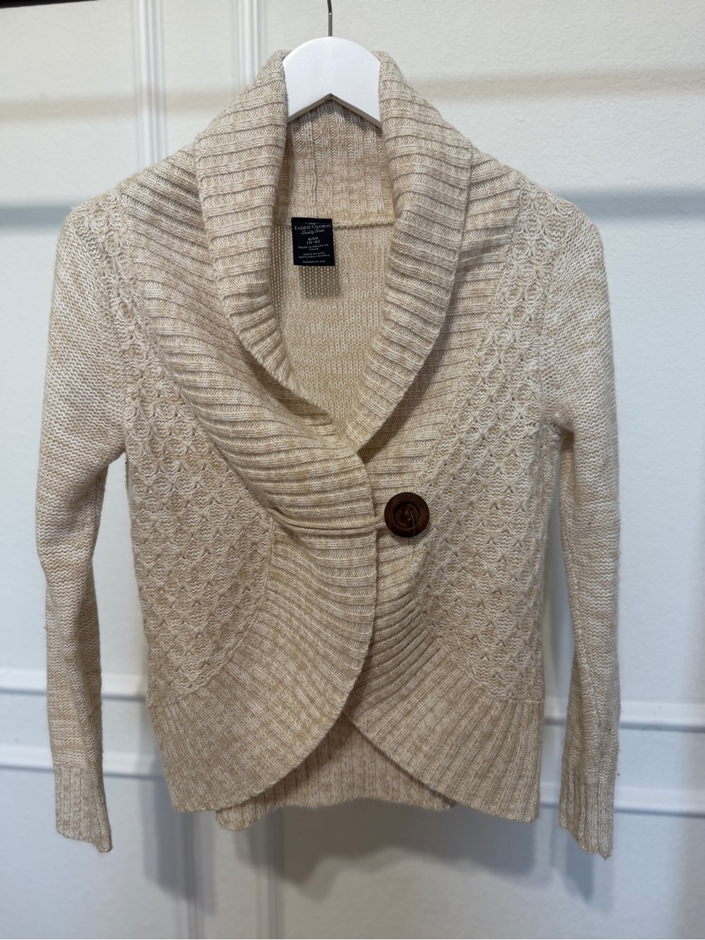 Faded Glory Cream Shawl-Collar Button Cardigan